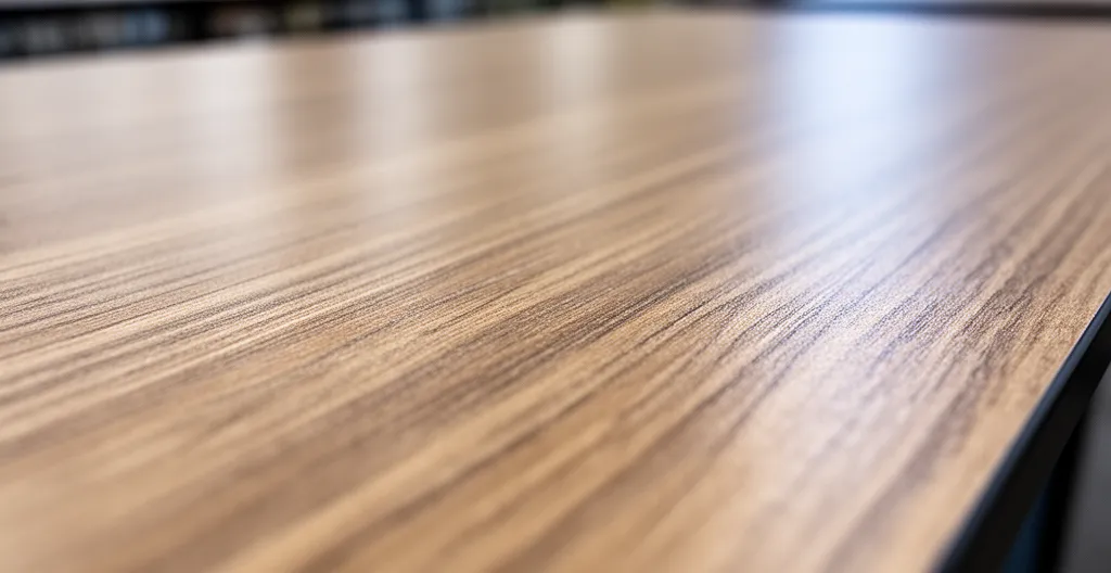 Surface plateau stratifié table de réfectoire montrant texture et finition résistante